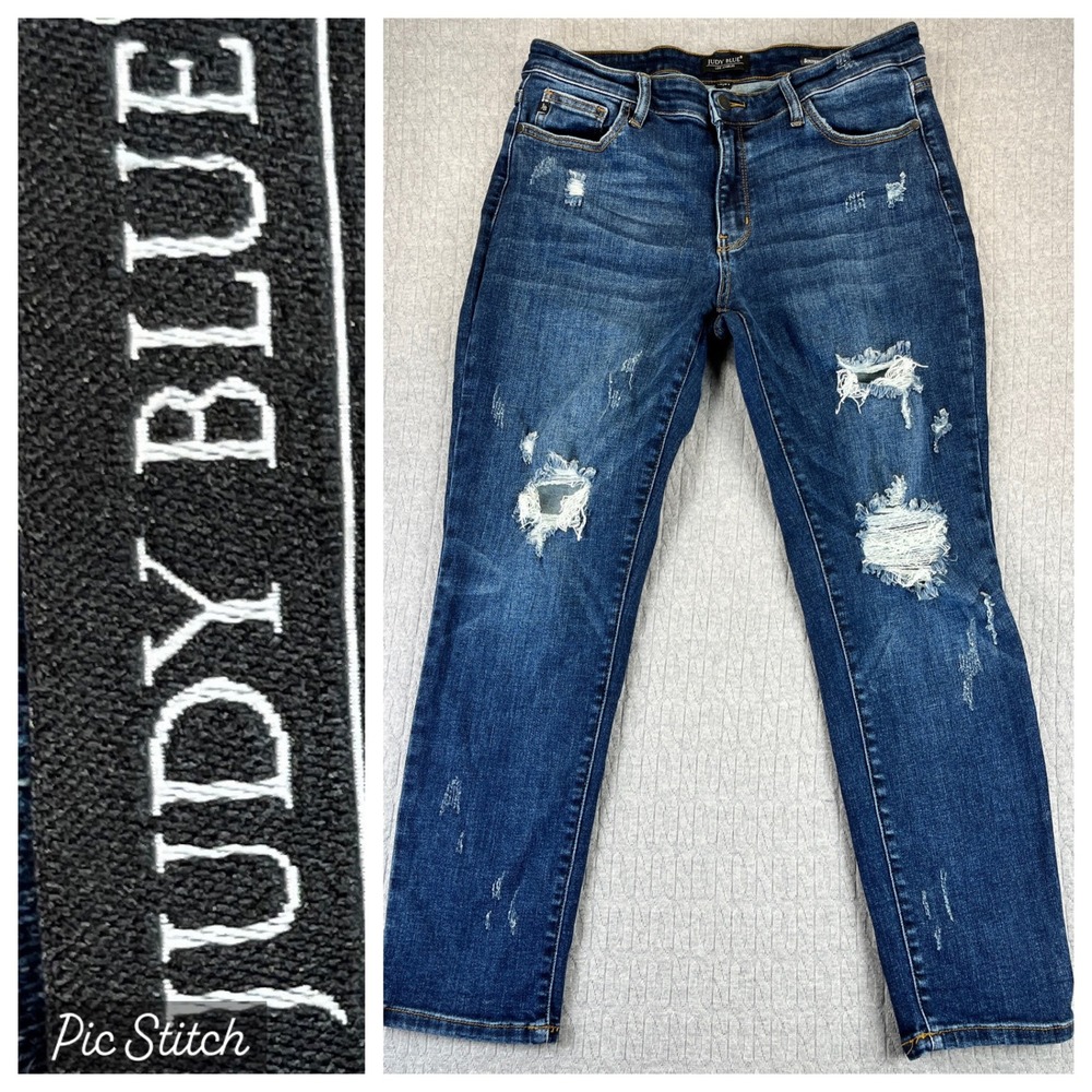 Judy Blue Boyfriend Fit Dress Jeans Jeans Women 13/31X27 1/2 Distressed mid rise